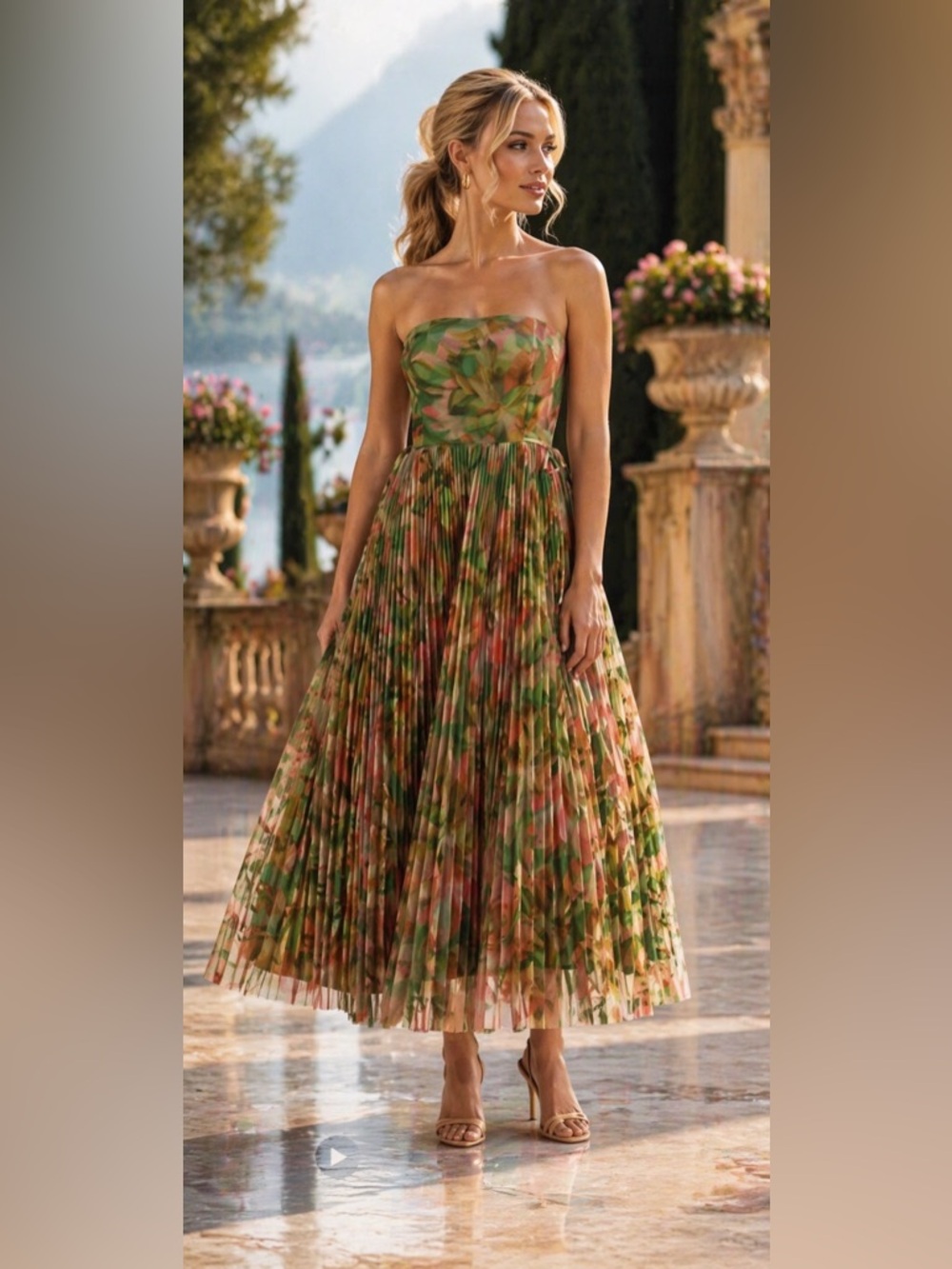 Hutch costella gown pleated strapless mesh gown